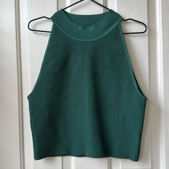Aritzia Babaton Sculpt Knit Mockneck Halter Crop Top XL Green - Picture 1 of 11